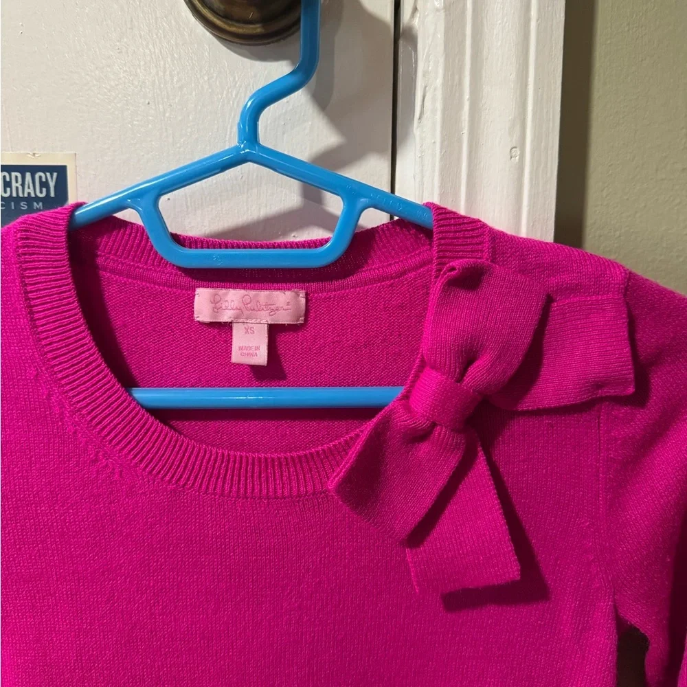 Lilly Pulitzer Hot Pink sweater with bow, XS. - Picture 2 of 3